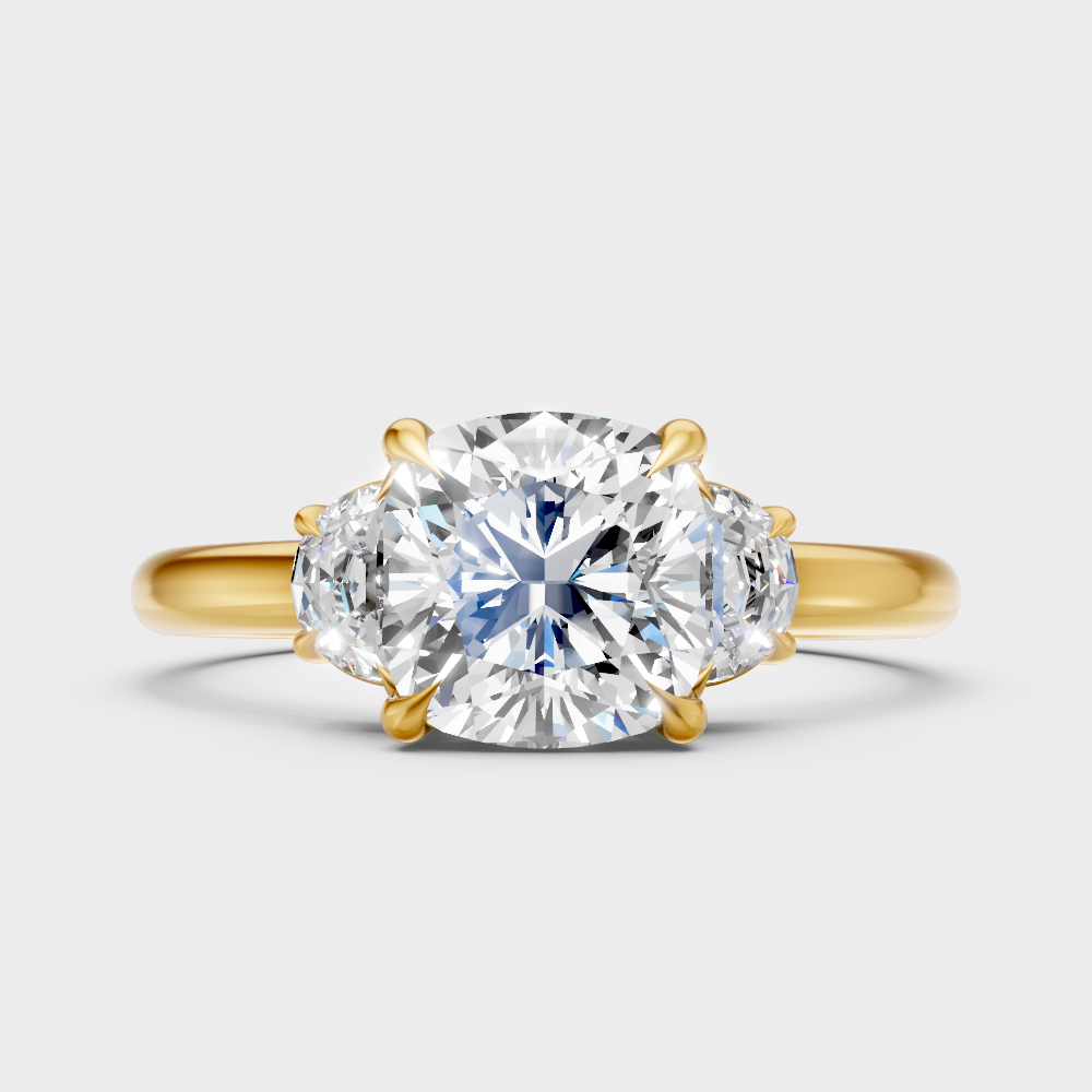 Classic 18K Yellow Gold Engagement Ring With A 1.64 Carat Round Three-Stone Diamond