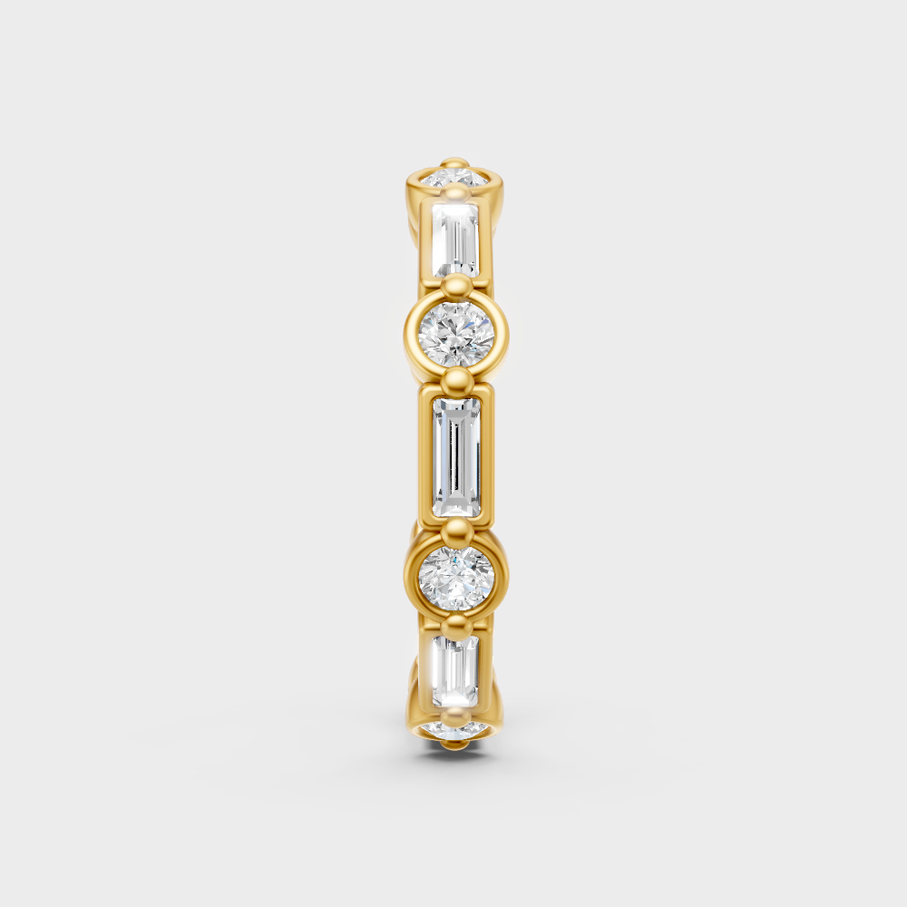 Radiant Yellow Gold Statement Band With Certified Round And Baguette-Cut Diamonds