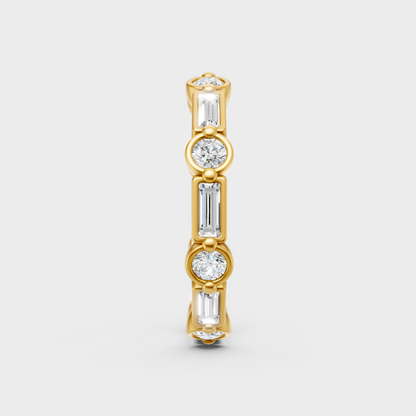 Radiant Yellow Gold Statement Band With Certified Round And Baguette-Cut Diamonds