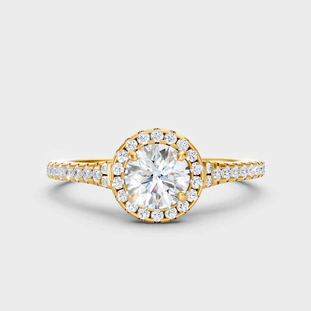 Gli Certified Round-Cut Lab-Grown Diamond Halo Ring In 18K Yellow Gold