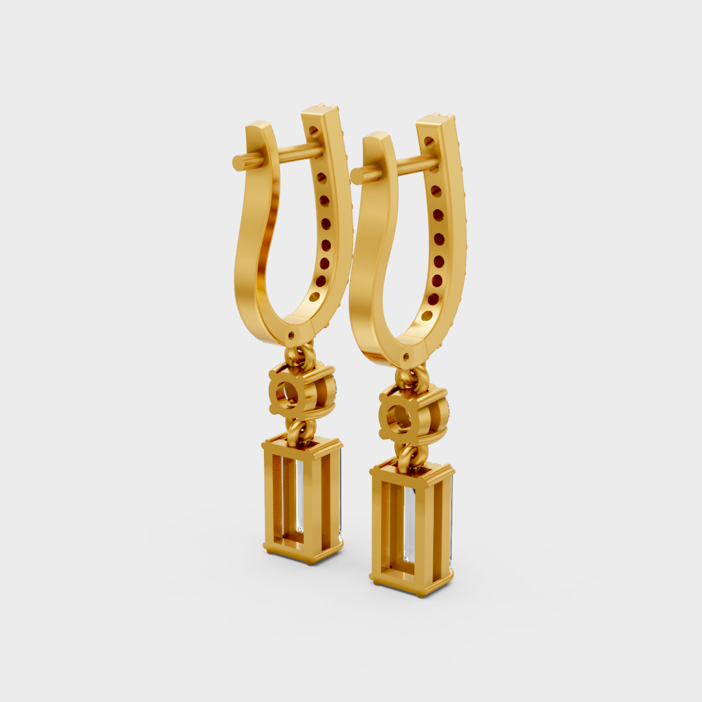Round & Baguette Lab-Grown Diamond Drop Earrings in