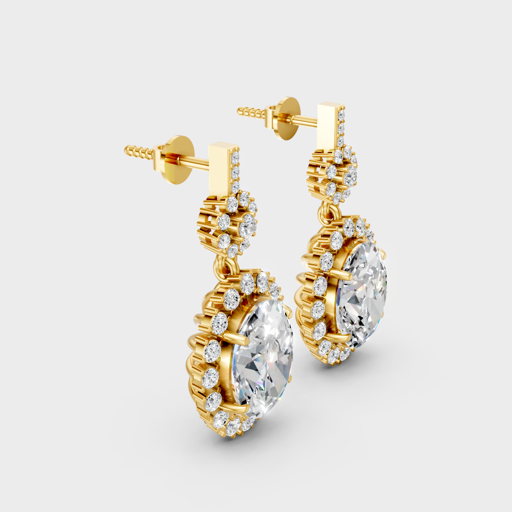 Luxury Round Oval Lab-Grown Diamond Drop Earrings Yellow Gold Setting