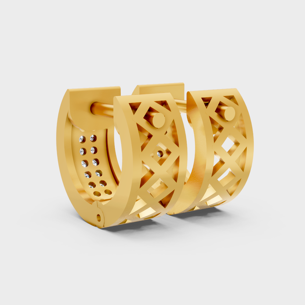 Everyday Wear Men’s Diamond Hoop Earrings In Yellow Gold 0.22 Ct Total