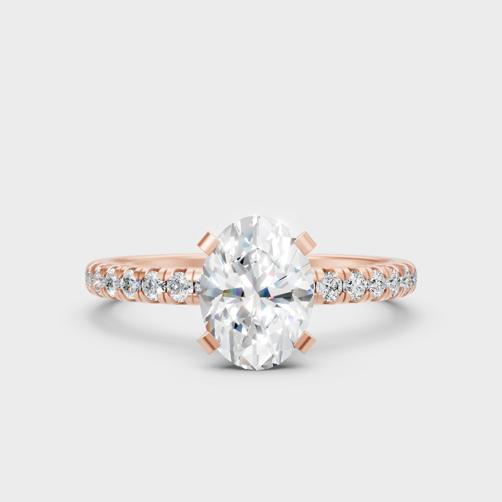 Romantic 18K Rose Gold Oval Ring With 1.19Ct Round Lab-Grown Accents