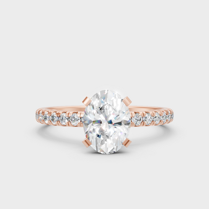 Romantic 18K Rose Gold Oval Ring With 1.19Ct Round Lab-Grown Accents