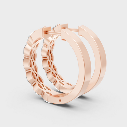 Rose gold marquise diamond hoop earrings designed for a modern, feminine look