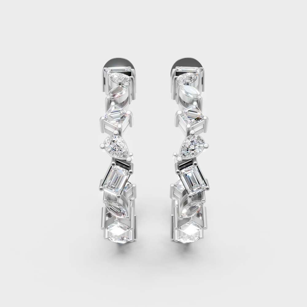 Sleek white gold mixed-cut diamond hoops for high-end ethical luxury