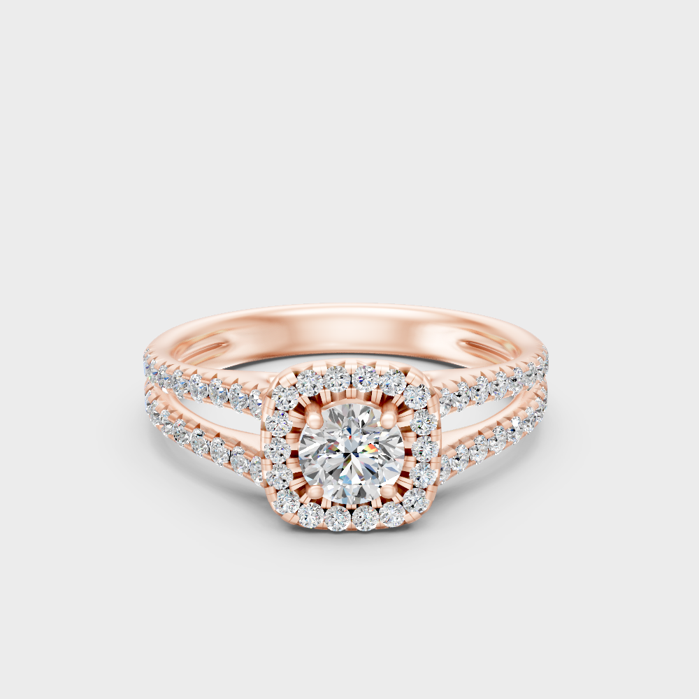 Unique Rose Gold Ring Featuring A Round Center Stone And Delicate Side Diamonds