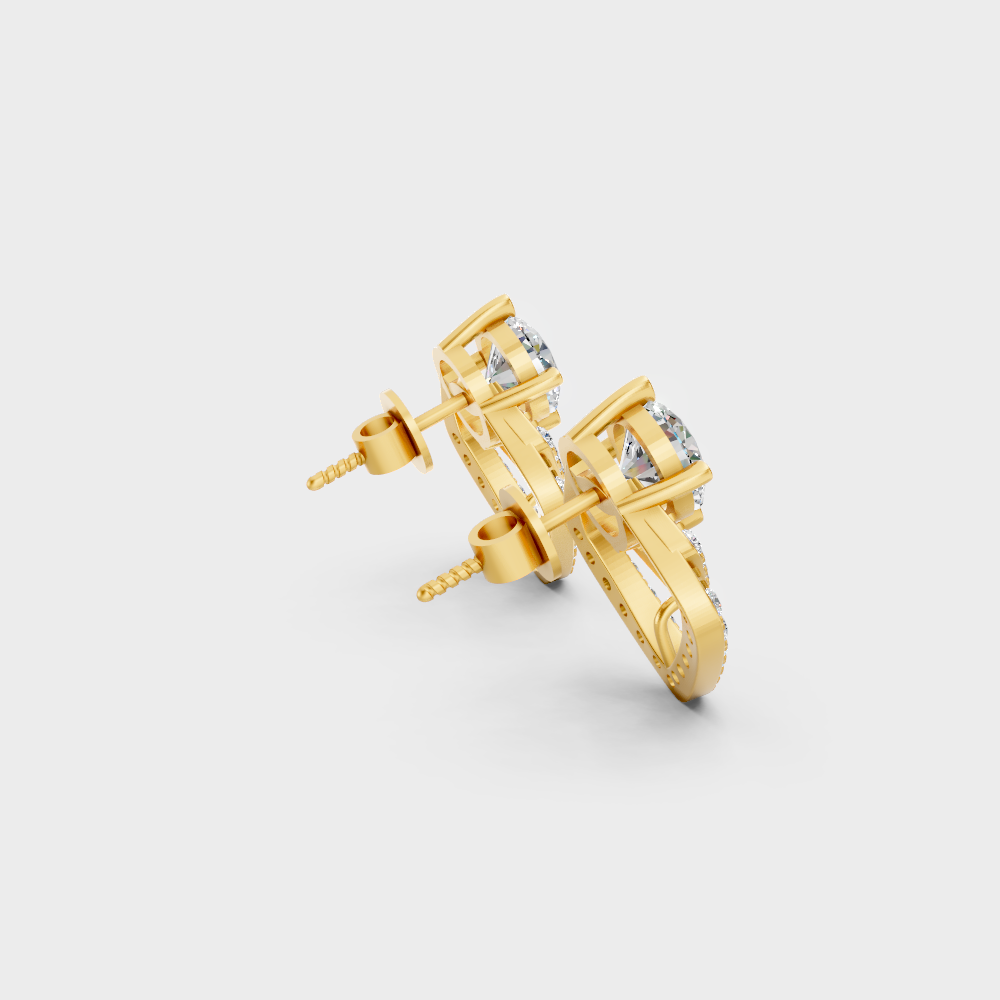 Luxury 3.41 Ct Total Round Diamond Stud Earrings Yellow Gold