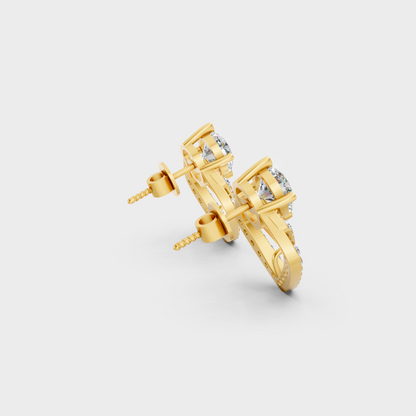 Luxury 3.41 Ct Total Round Diamond Stud Earrings Yellow Gold
