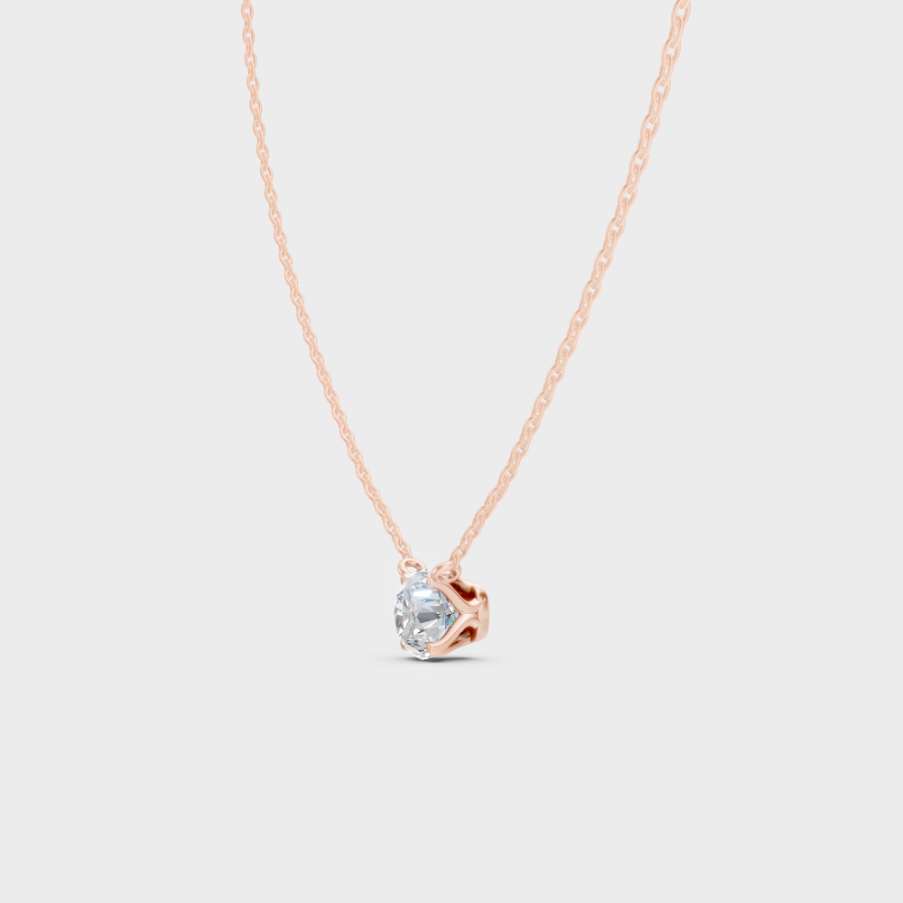 1 Carat Round Diamond Necklace Rose Gold