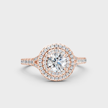 Romantic 18K Rose Gold Engagement Ring With Round Lab Diamond Double Halo