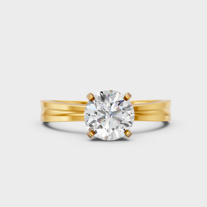 Classic Yellow Gold Solitaire Ring Featuring A Round Lab Diamond