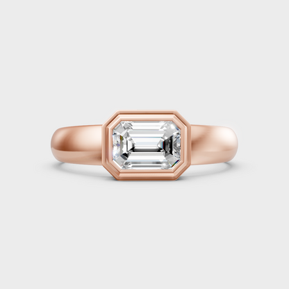 Romantic 18K rose gold solitaire ring with an emerald-cut lab-grown diamond