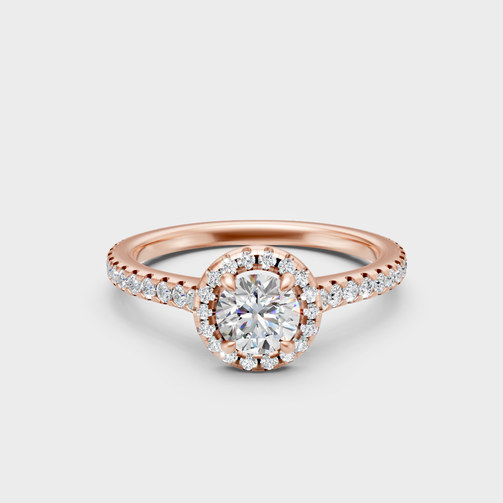 Unique Rose Gold Halo Ring Featuring An Igi Certified Round Lab Diamond