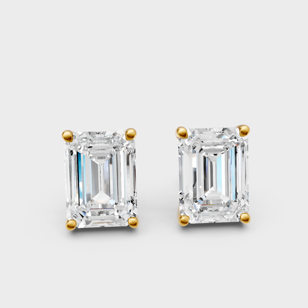 2.50 Ct Total Emerald Cut Lab-Grown Diamond Earrings 1.25 Ct Each In Yellow Gold