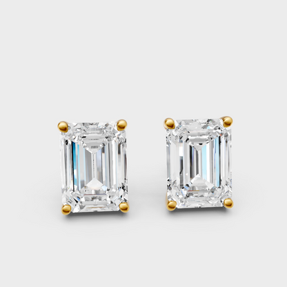 2.50 Ct Total Emerald Cut Lab-Grown Diamond Earrings 1.25 Ct Each In Yellow Gold