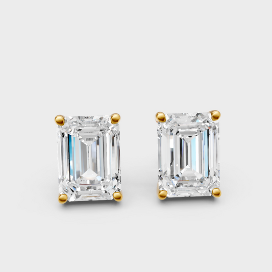 2.50 Ct Total Emerald Cut Lab-Grown Diamond Earrings 1.25 Ct Each In Yellow Gold