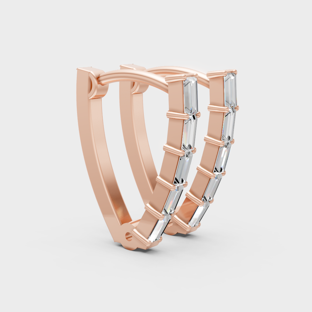 Timeless Baguette Diamond Hoop Earrings In Rose Gold