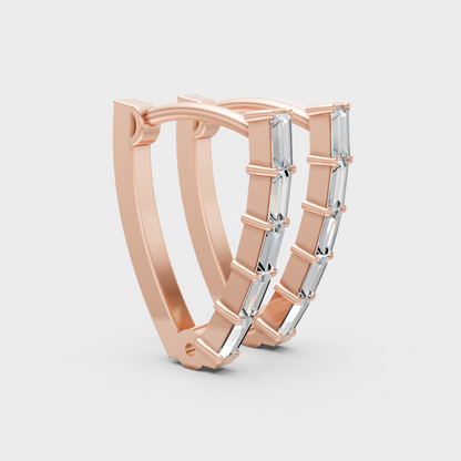Timeless Baguette Diamond Hoop Earrings In Rose Gold