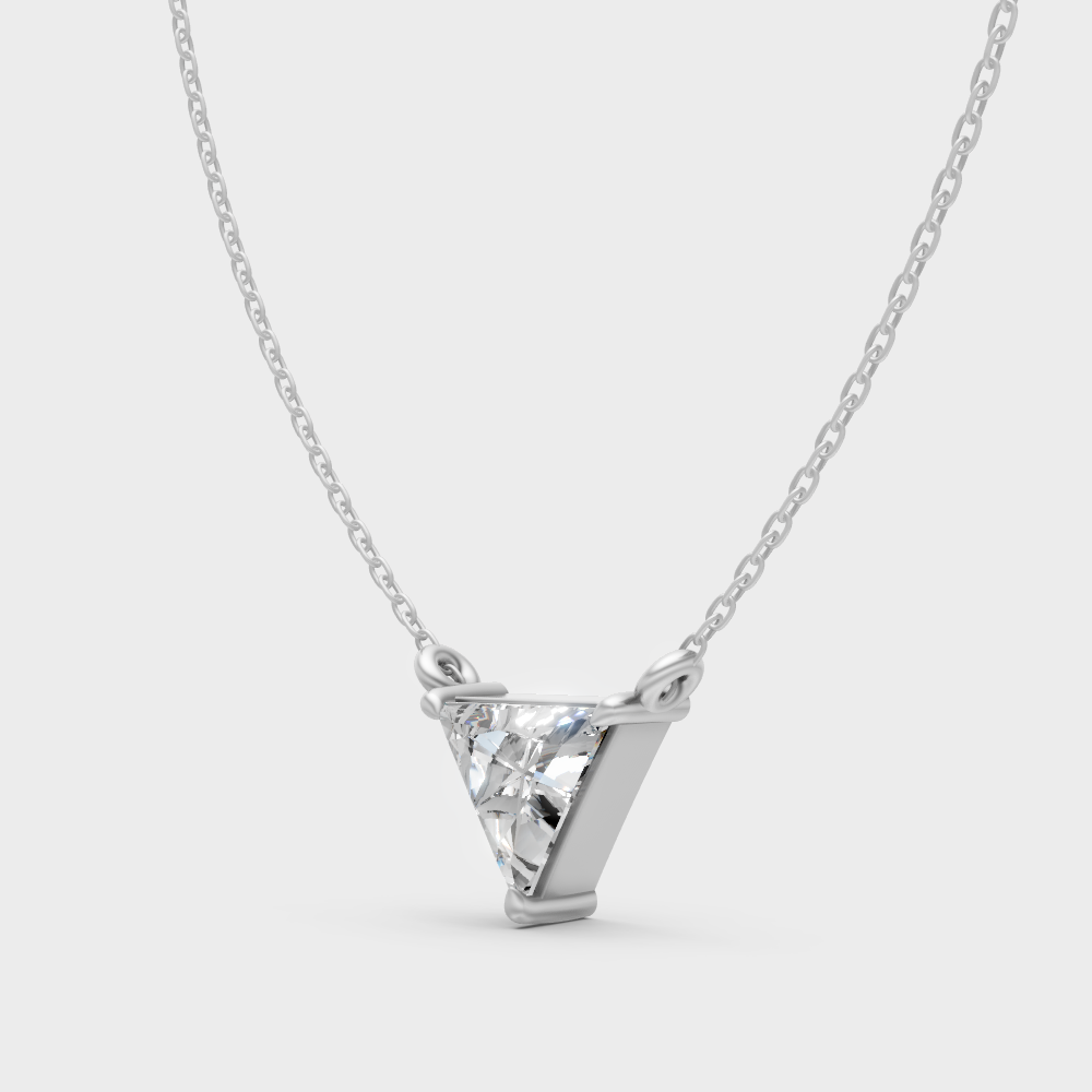 0.74 Ct Lab-Grown Triangle Cut Diamond Pendant With Chain In White Gold