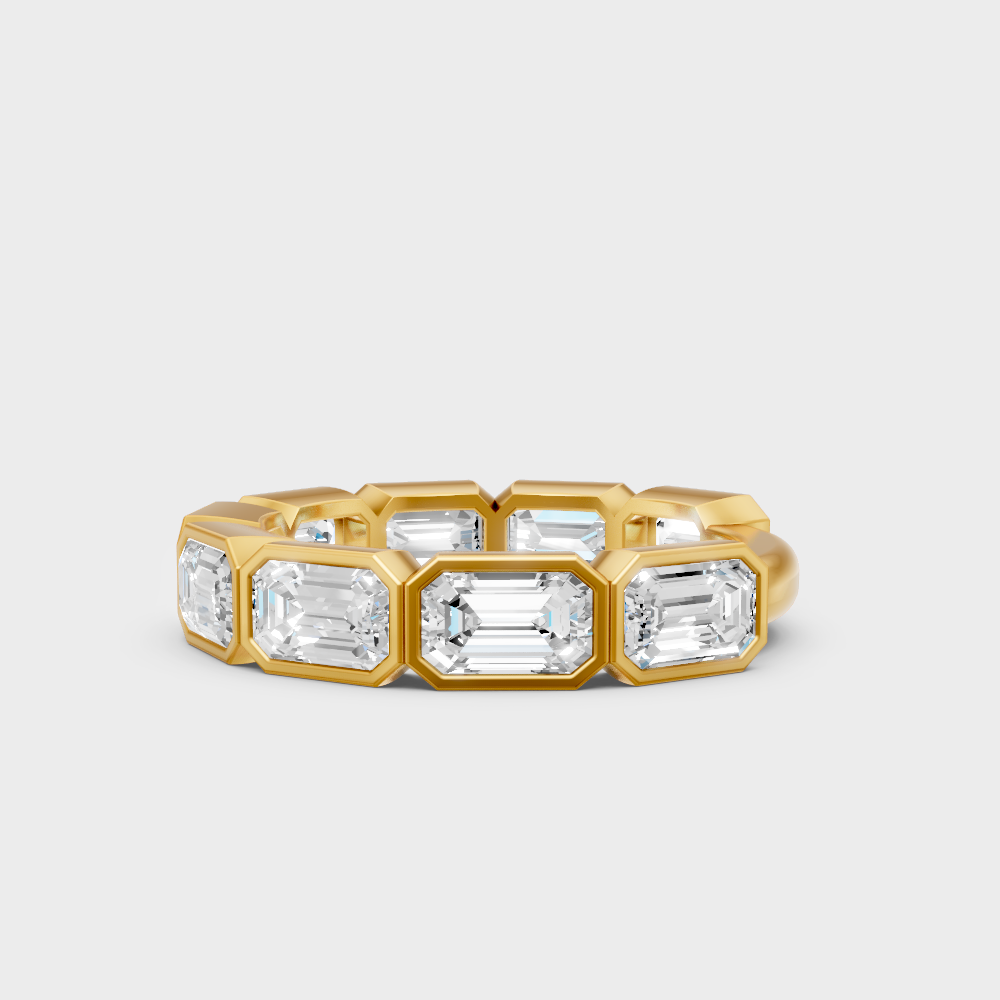 9K Yellow Gold Emerald-Shaped Lab-Grown Diamond Eternity Ring For Ethical Luxury