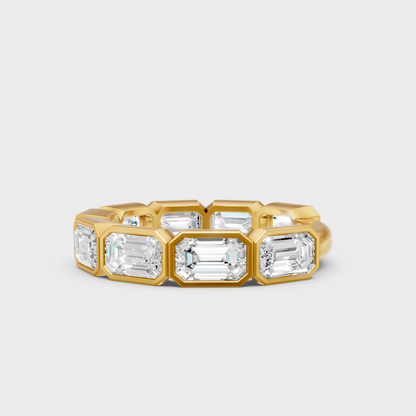 9K Yellow Gold Emerald-Shaped Lab-Grown Diamond Eternity Ring For Ethical Luxury