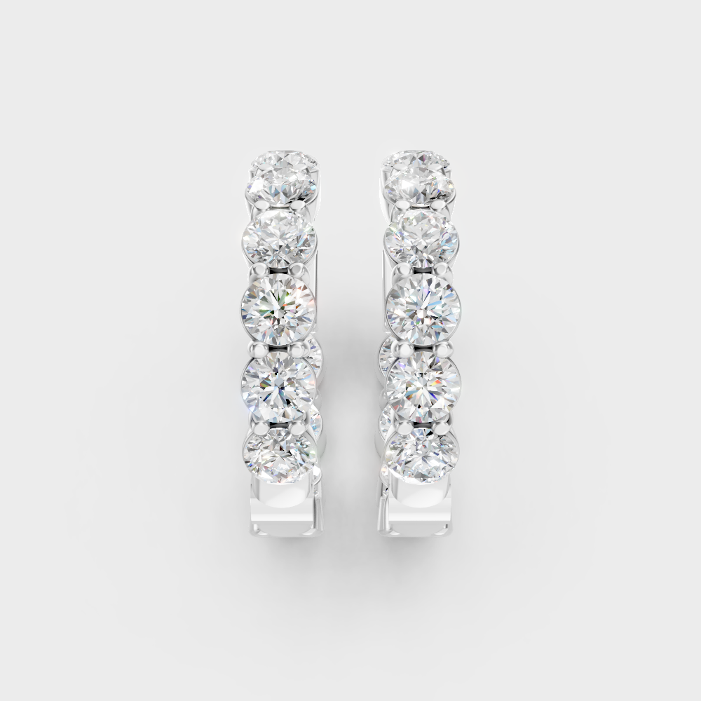 Luxury Round Cut Lab Diamond Hoop Earrings In 14K White Gold Hallmark