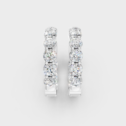 Luxury Round Cut Lab Diamond Hoop Earrings In 14K White Gold Hallmark
