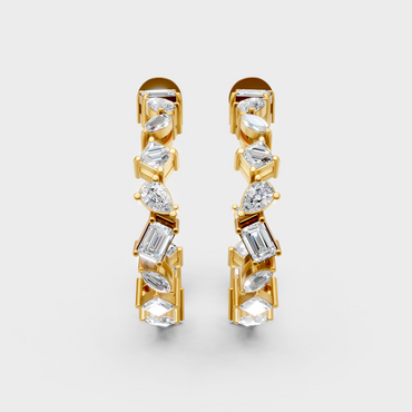Unique yellow gold diamond hoops featuring mixed-cut lab diamonds for a modern look