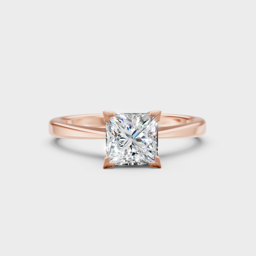 Romantic rose gold engagement ring with a princess-cut lab-grown diamond