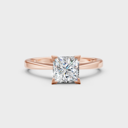 Romantic rose gold engagement ring with a princess-cut lab-grown diamond