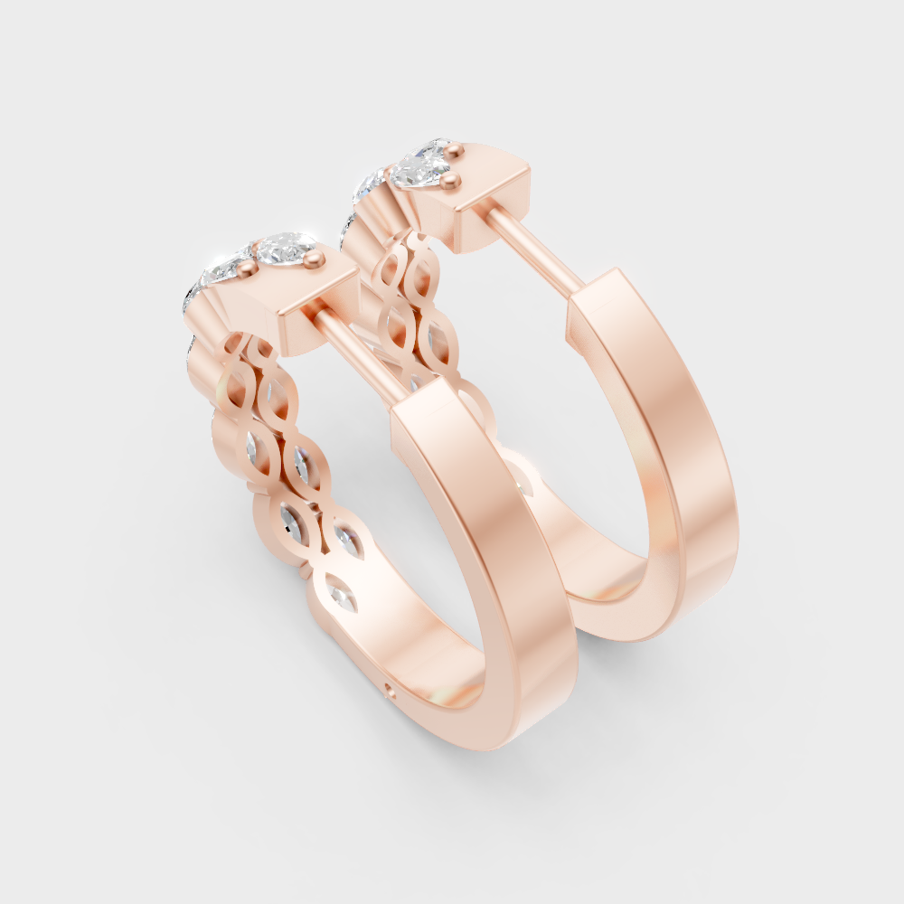 Modern rose gold hoops with brilliant marquise lab diamonds and hallmark gold