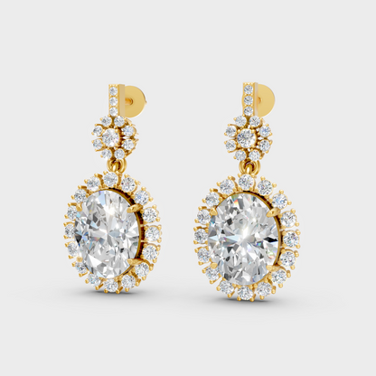 3.99 Ct Round And Oval Cut Lab-Grown Diamond Drop Earrings In Yellow Gold