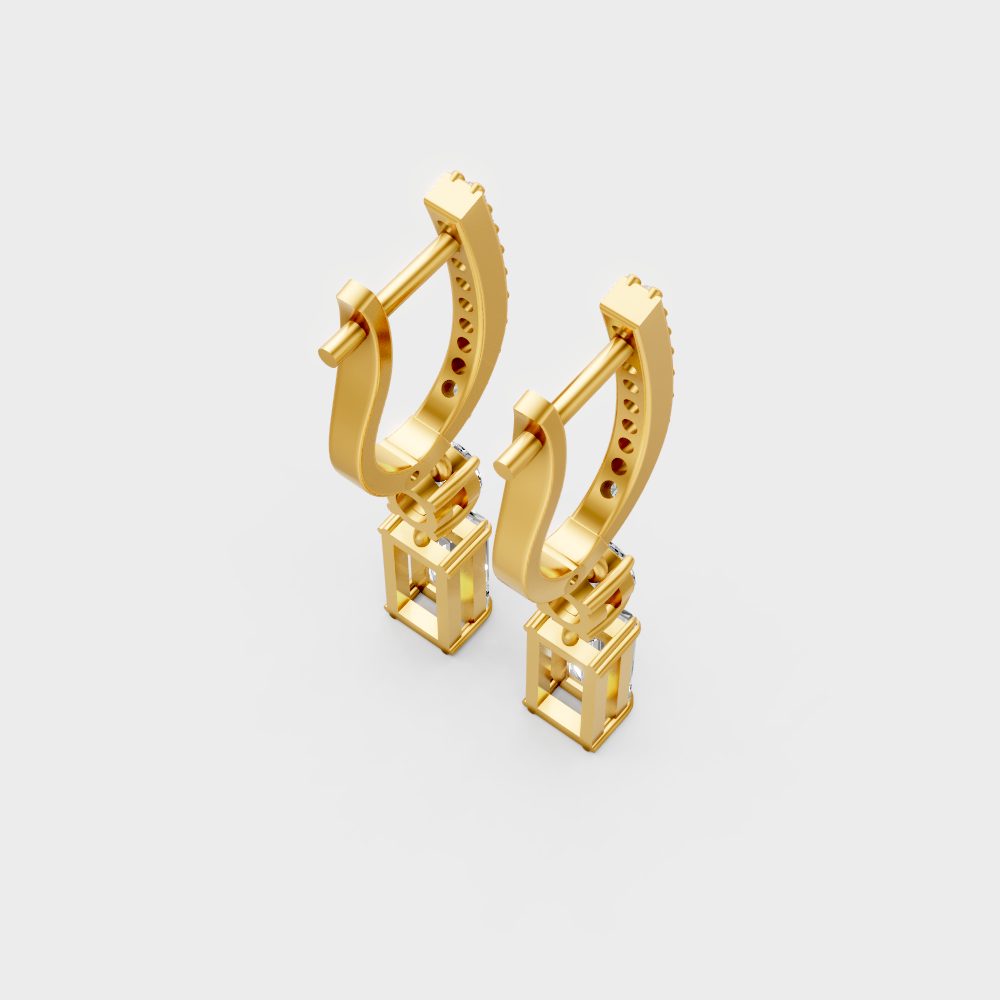 Round & Baguette Lab-Grown Diamond Drop Earrings in