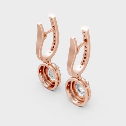 Statement Round And Oval Cut Diamond Earrings In Rose Gold