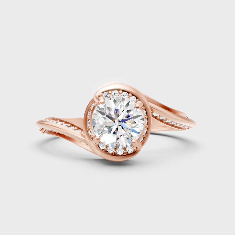 Unique Rose Gold Halo Ring Featuring An Igi Certified  Round Lab Diamond