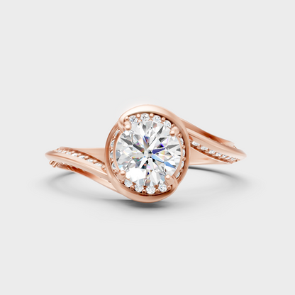 Unique Rose Gold Halo Ring Featuring An Igi Certified  Round Lab Diamond