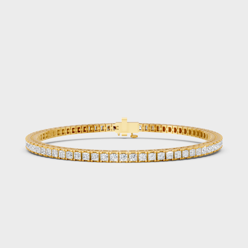 4.56 Ct Lab-Grown Princess Cut Diamond Tennis Bracelet In Yellow Gold