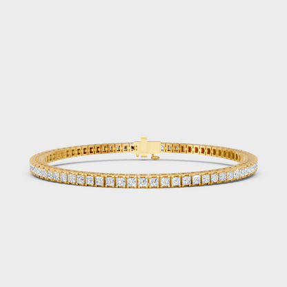 4.56 Ct Lab-Grown Princess Cut Diamond Tennis Bracelet In Yellow Gold