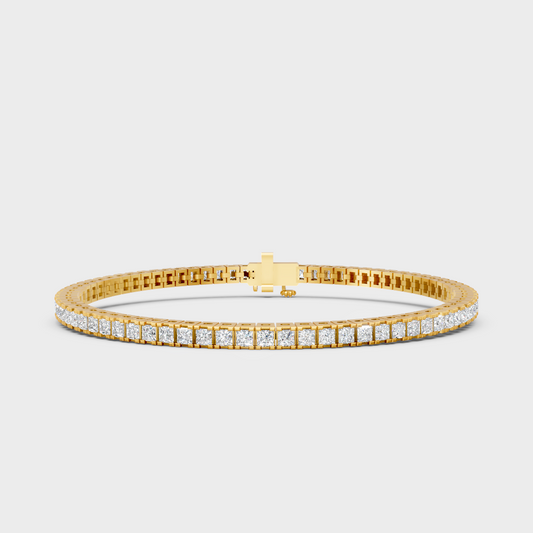 4.56 Ct Lab-Grown Princess Cut Diamond Tennis Bracelet In Yellow Gold