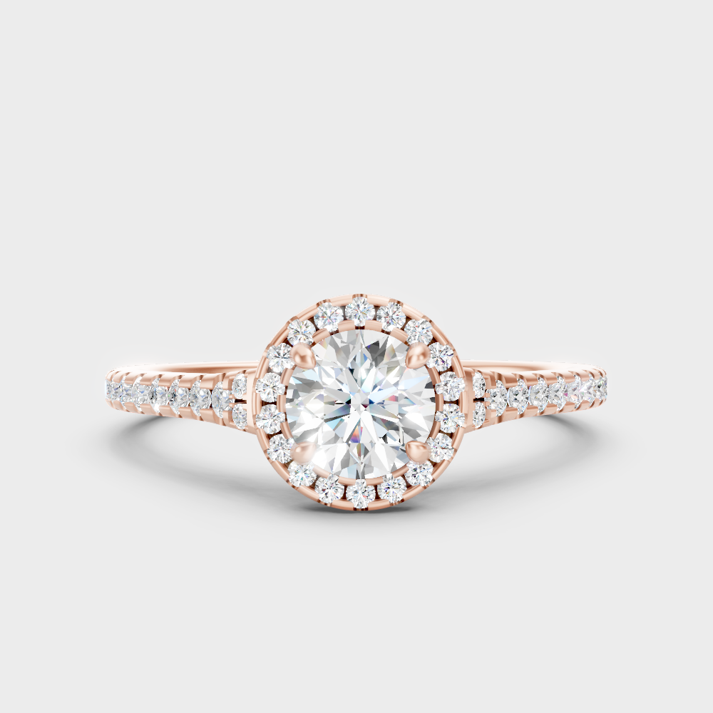Unique Rose Gold Halo Ring Featuring A Gli Certified Round Lab Diamond