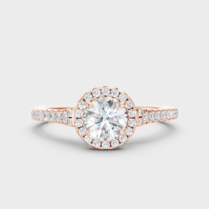 Unique Rose Gold Halo Ring Featuring A Gli Certified Round Lab Diamond