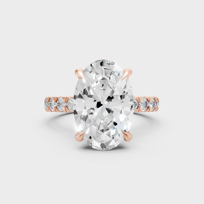 Romantic 18K Rose Gold Hidden Halo Ring With 3.89Ct Oval Lab-Grown Diamond
