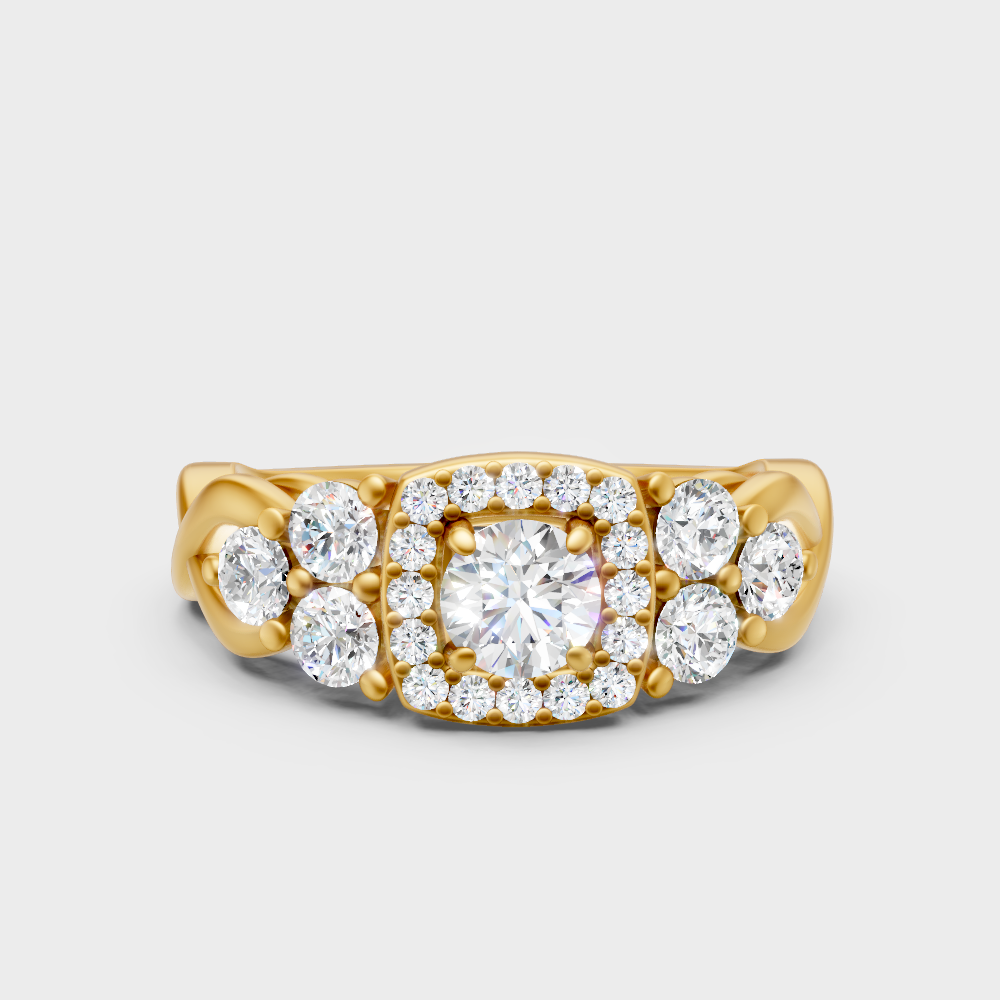 Gli Certified Round-Cut Lab-Grown Diamond Halo Ring In 18K Yellow Gold