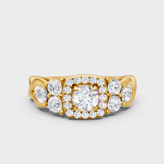 Gli Certified Round-Cut Lab-Grown Diamond Halo Ring In 18K Yellow Gold