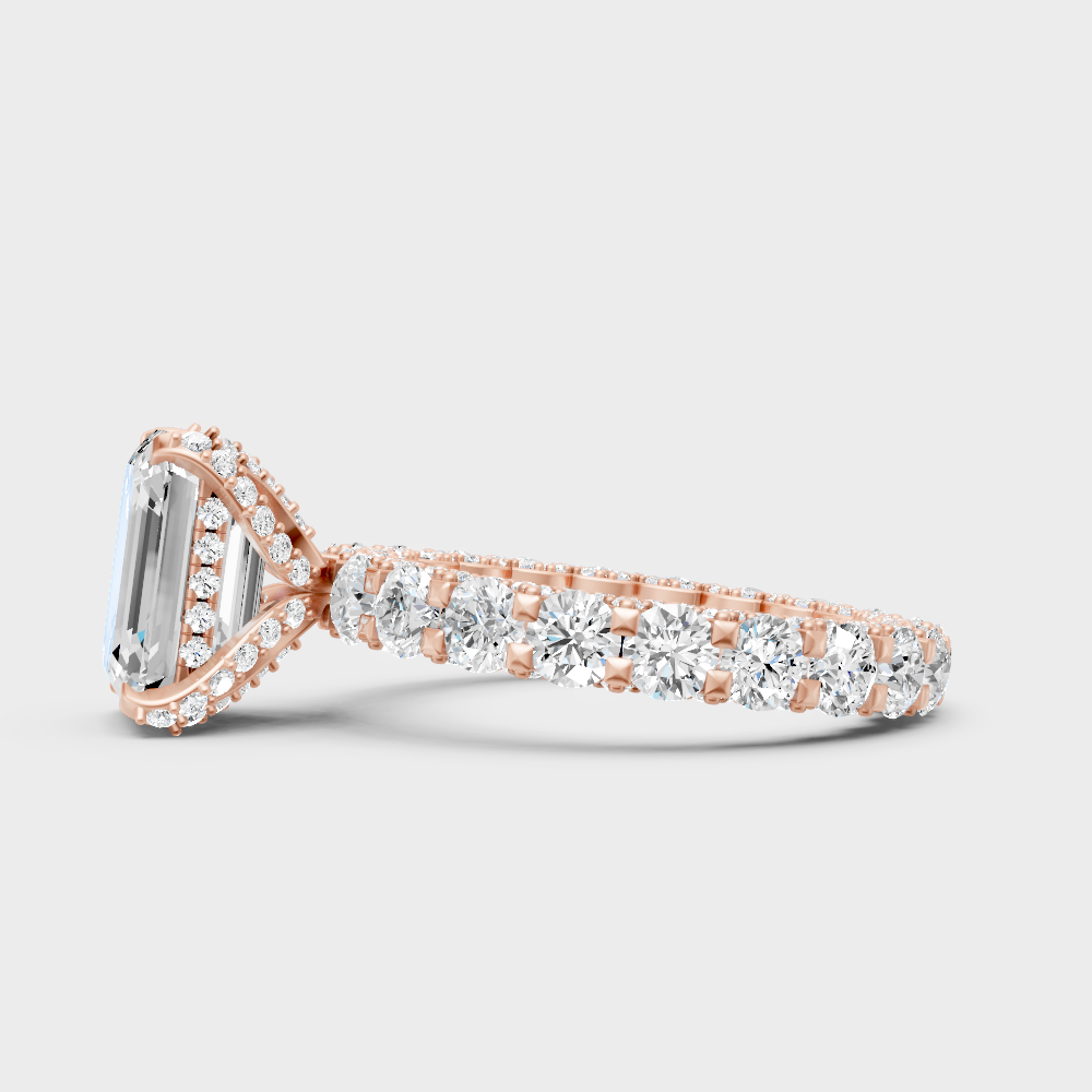 9K Rose Gold Emerald-Cut Lab-Grown Diamond Hidden Halo With Hallmark Quality