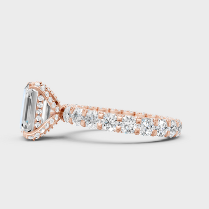 9K Rose Gold Emerald-Cut Lab-Grown Diamond Hidden Halo With Hallmark Quality