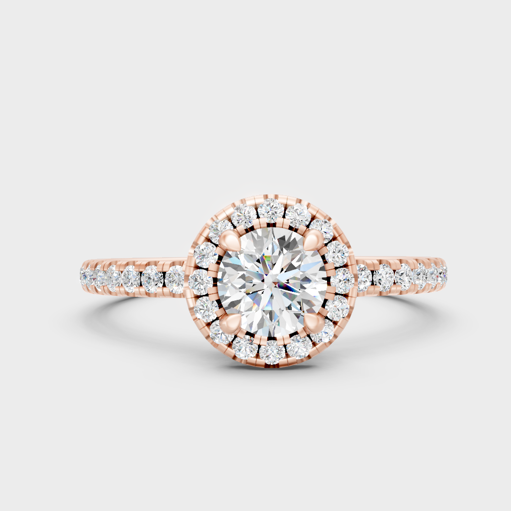 Unique Rose Gold Halo Ring Featuring An Igi Certified Round Lab Diamond