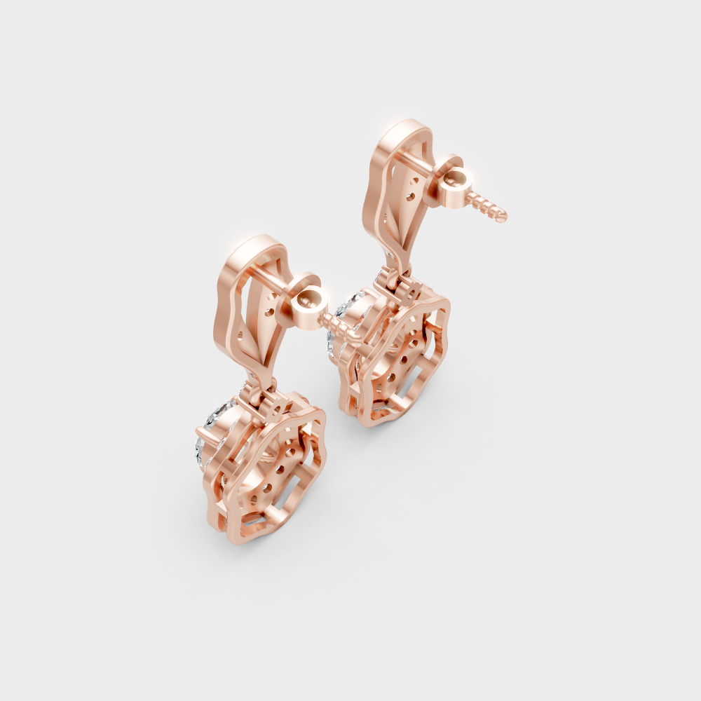 Statement Round And Oval Cut Diamond Earrings In Rose Gold
